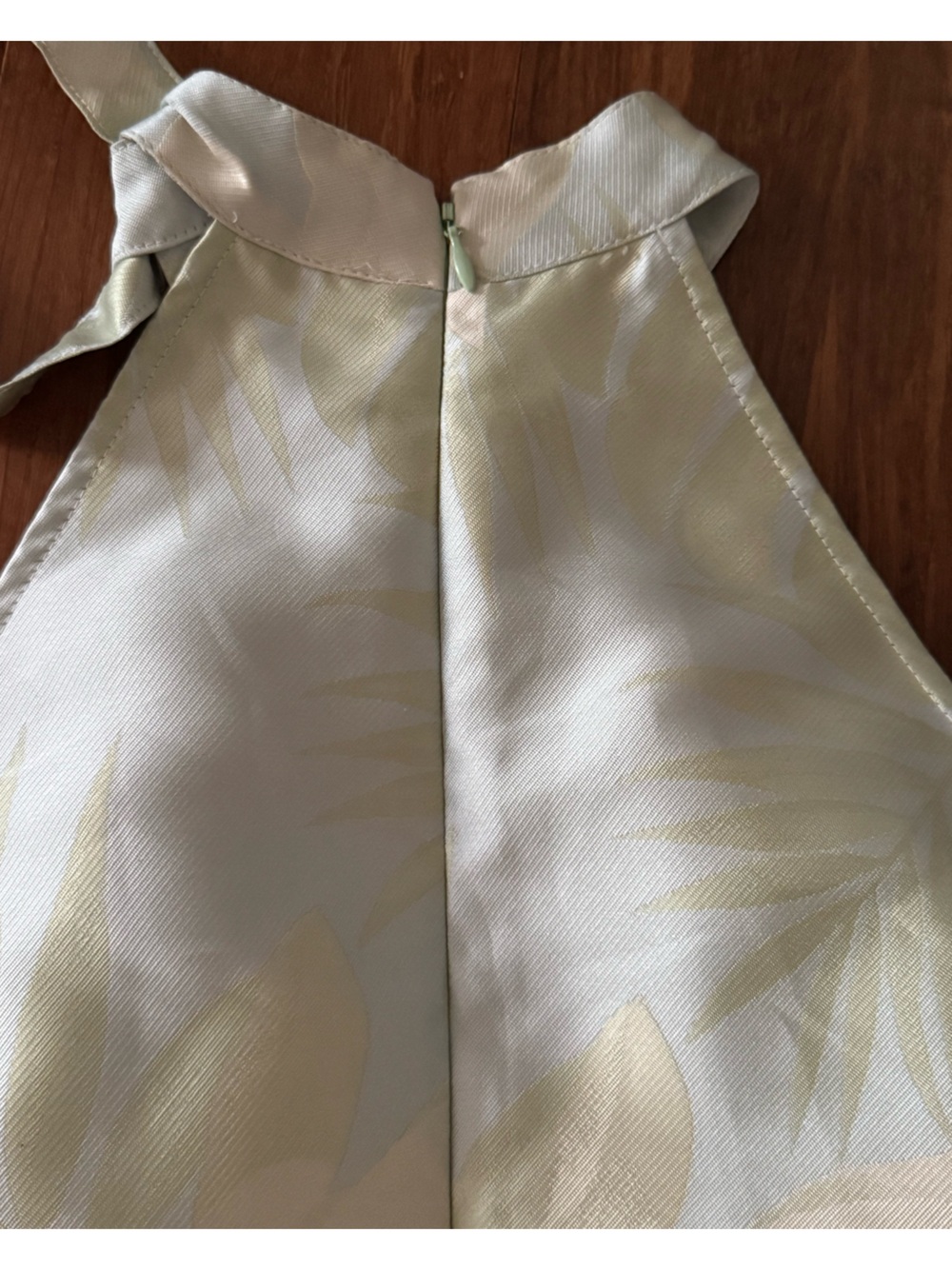 Vintage Floral Jacquard Silk Halter Tie Bow Shift Cocktail Mini Dress Leaf Green - Picture 7 of 10